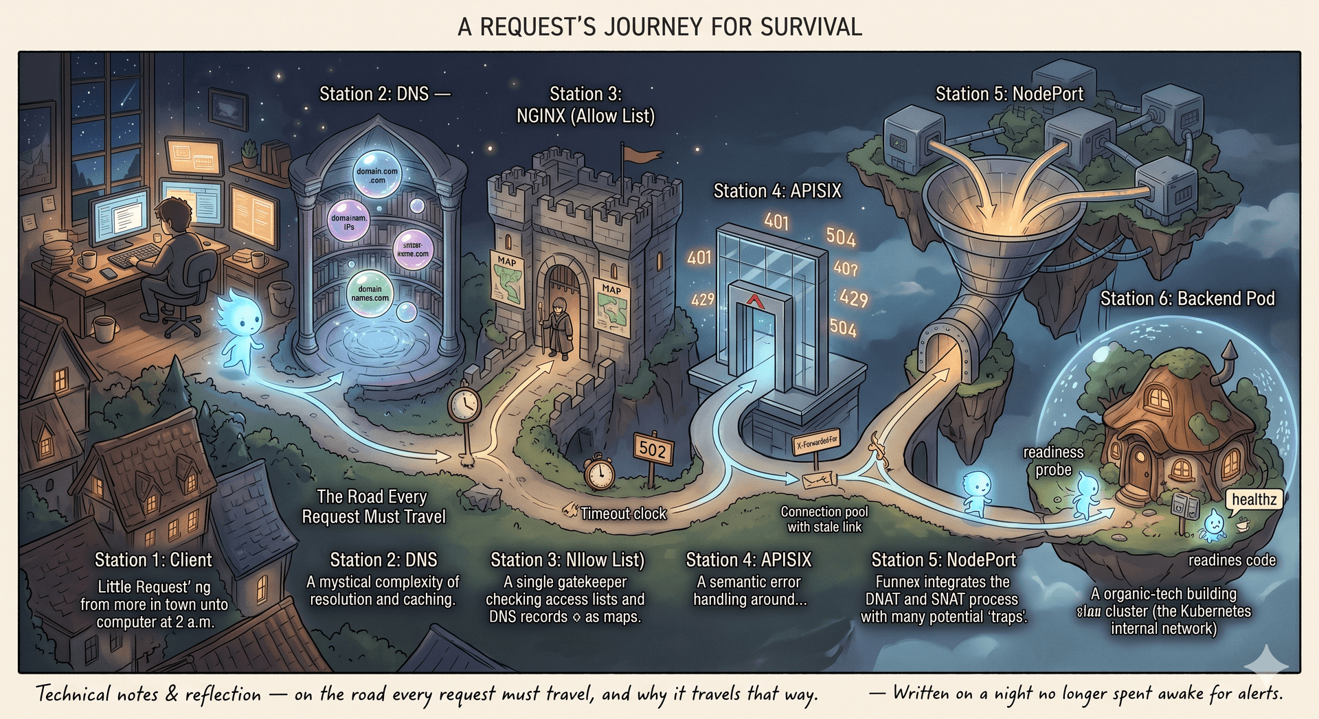 Six Stations, Six Ways to Die: A Request's Journey for Survival